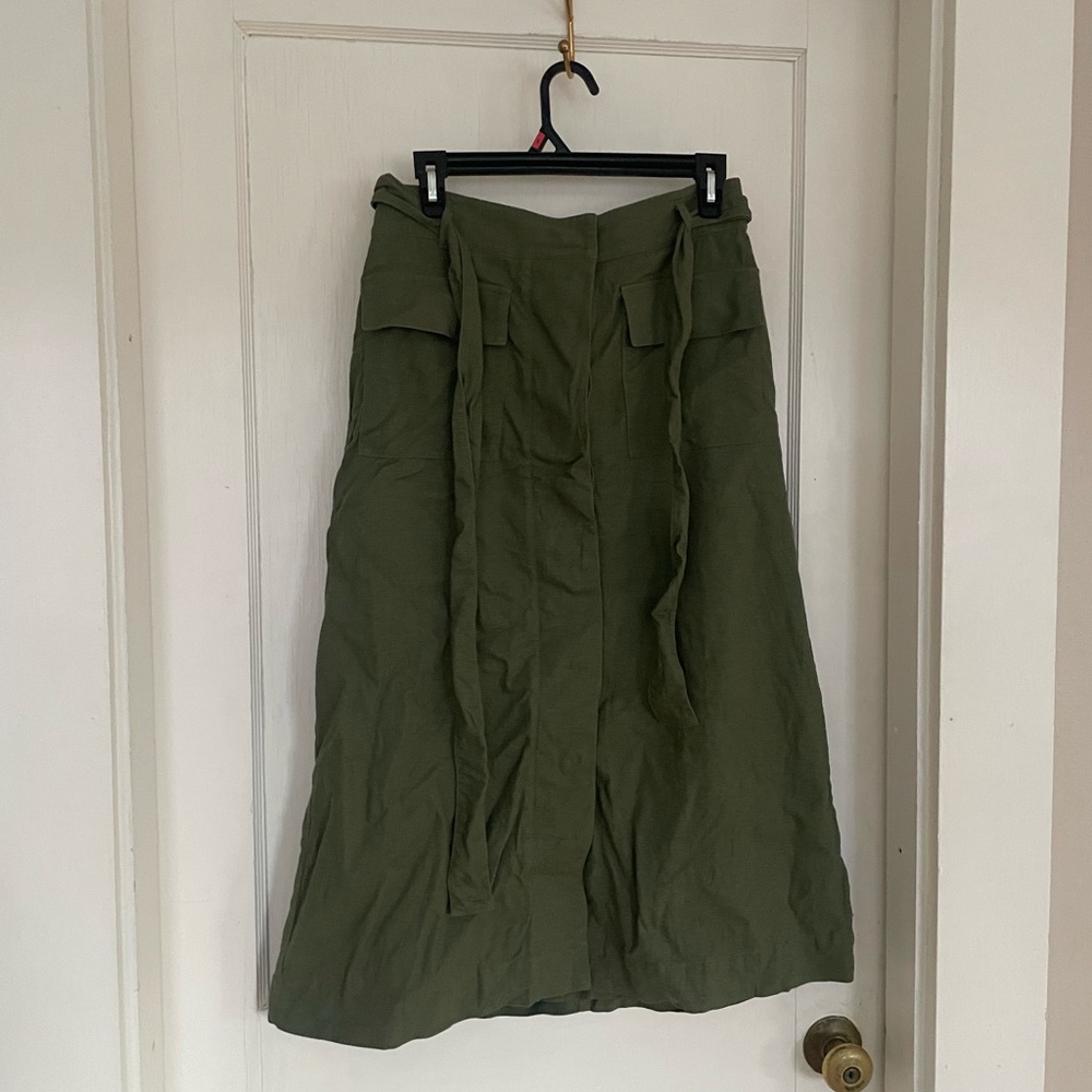 Ann Taylor Olive Green A-Line Midi Skirt